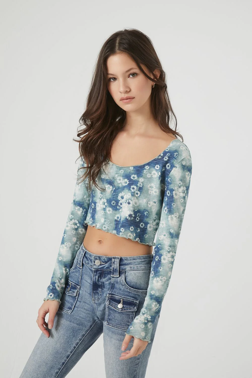 Tie-Dye Floral Print Crop Top - Image 2