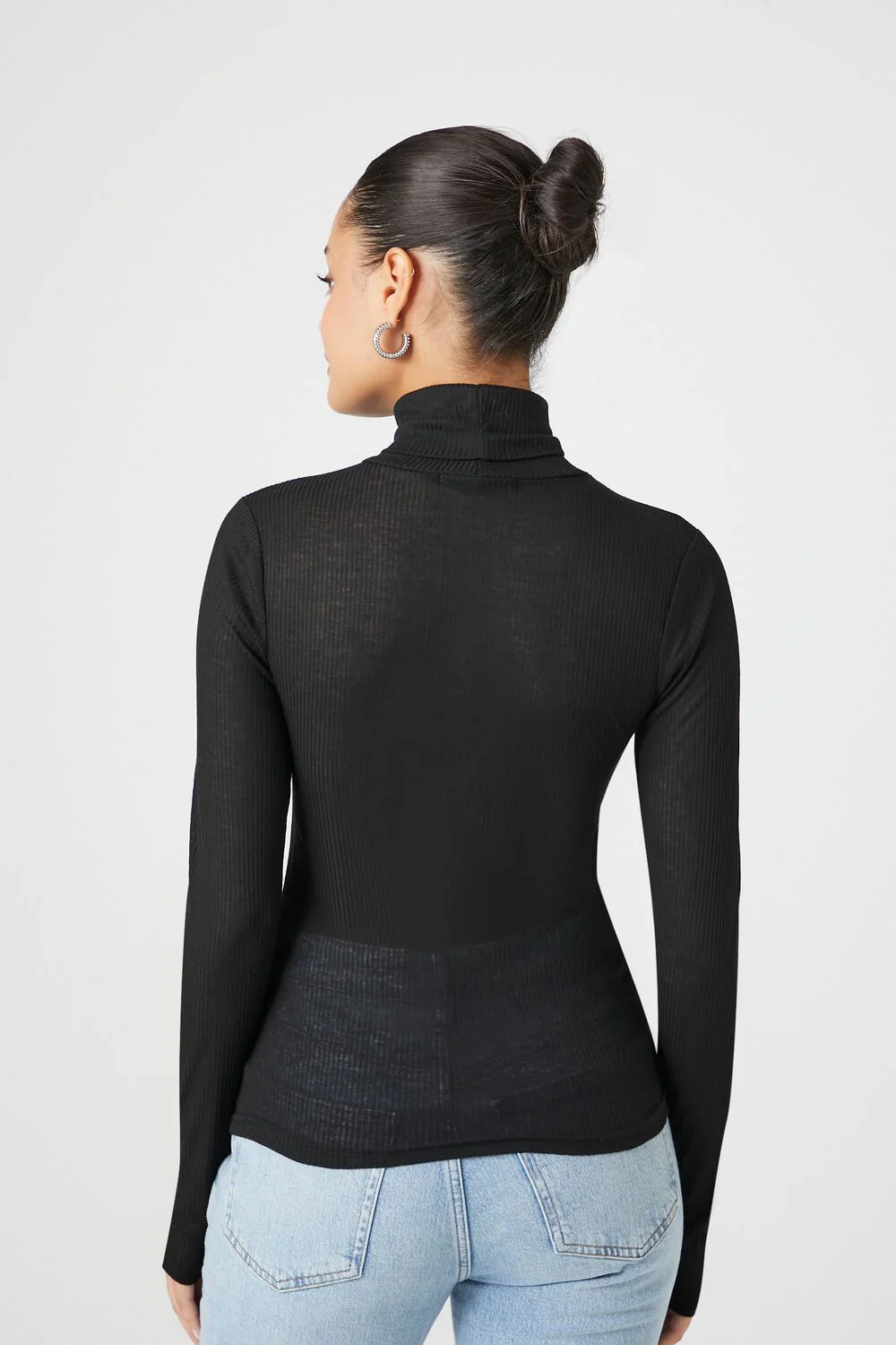 Sheer Ribbed Knit Turtleneck Top - Image 3