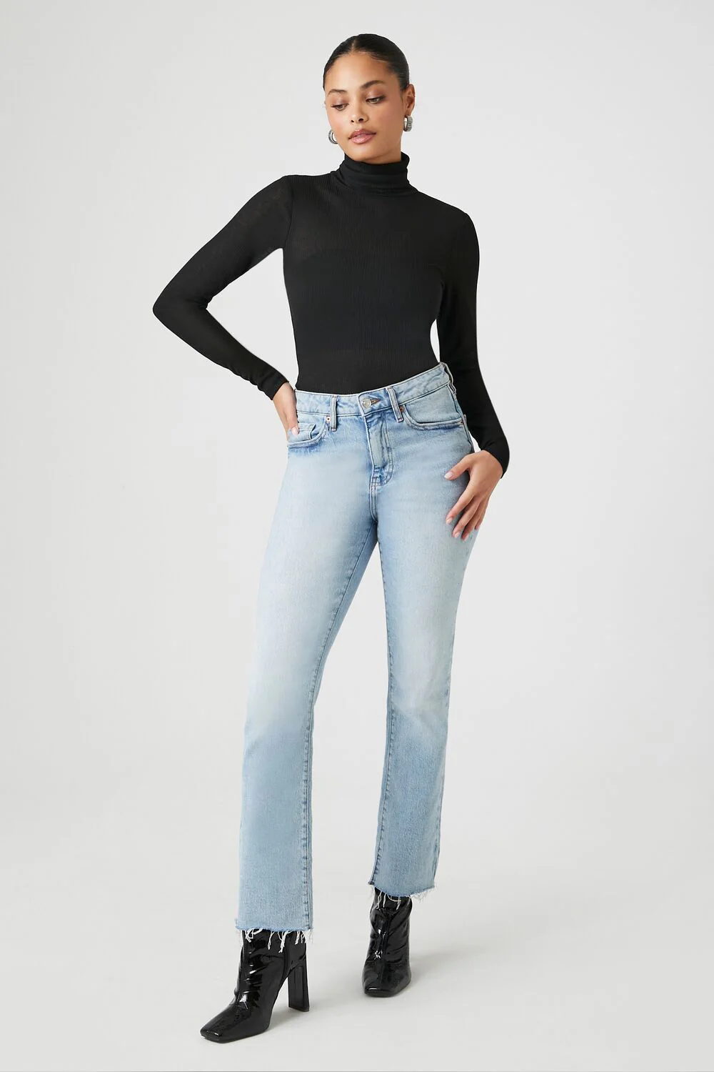 Sheer Ribbed Knit Turtleneck Top - Image 4