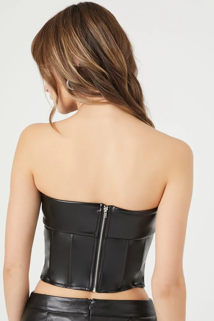 Faux Leather Cropped Tube Top - Image 3