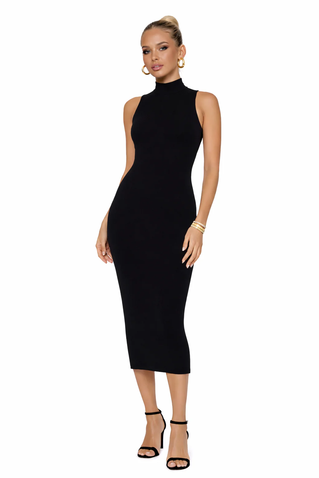 Ribbed Knit Mock Neck Midi Dress - Image 3