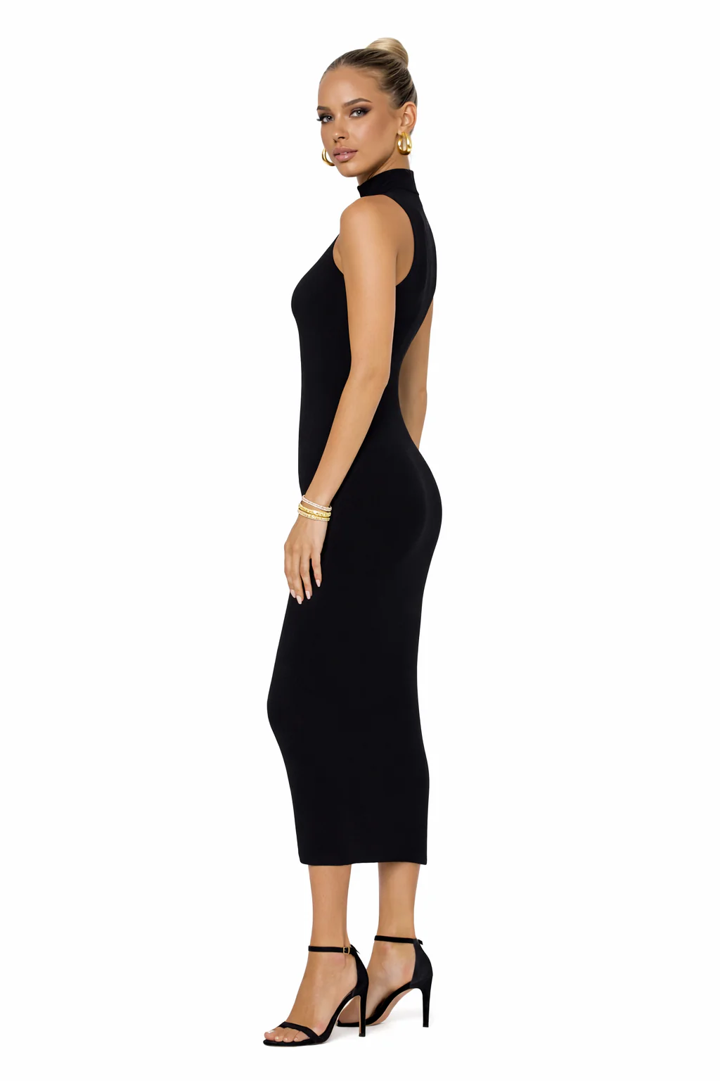 Ribbed Knit Mock Neck Midi Dress - Image 4