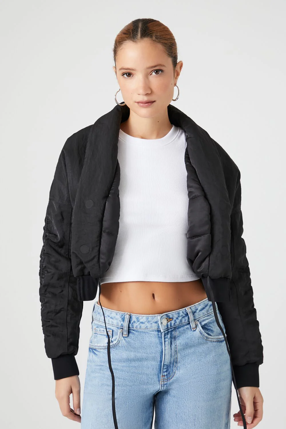 Ruched Tie-Front Puffer Jacket - Image 7