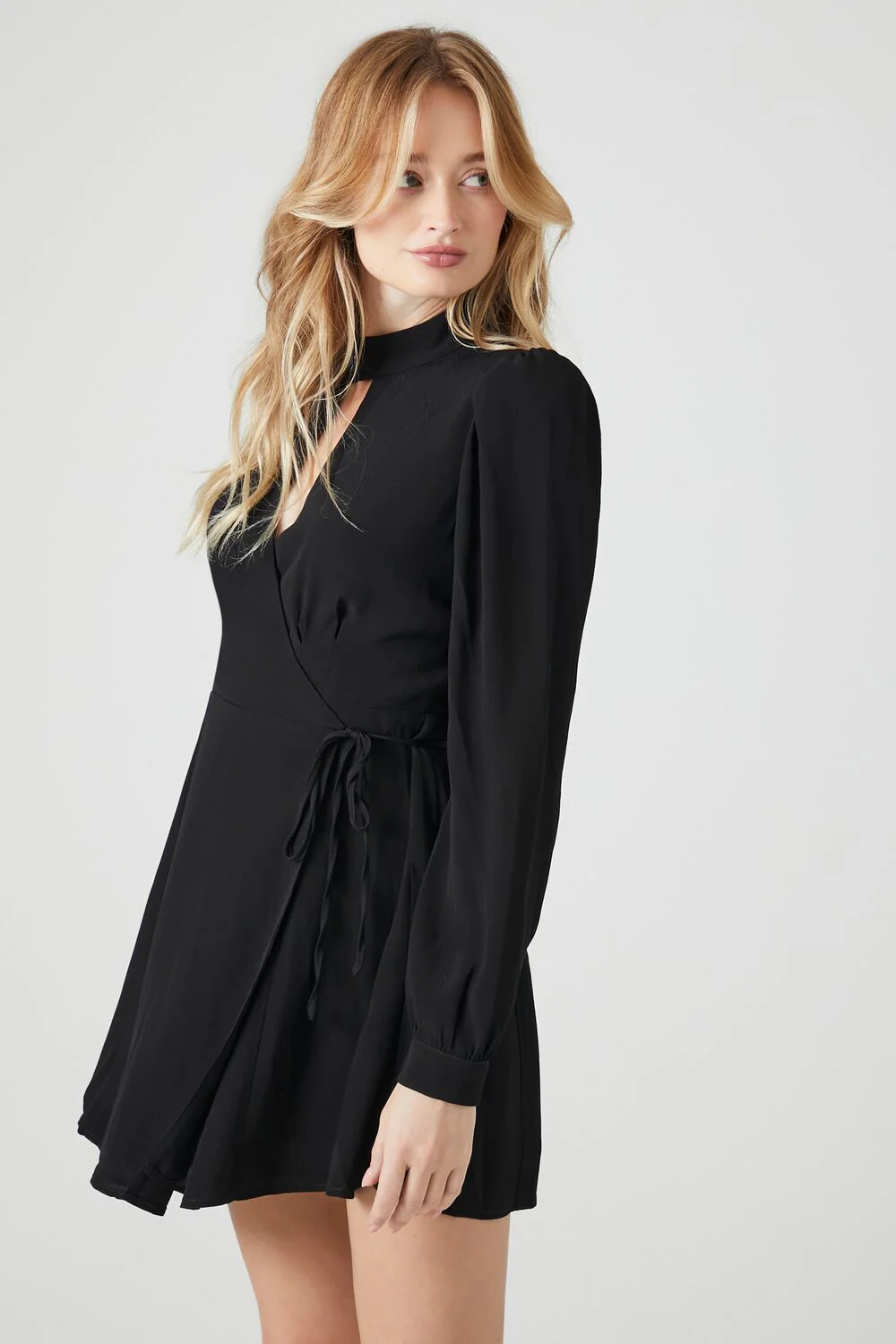 Surplice Mock Neck Wrap Dress - Image 2