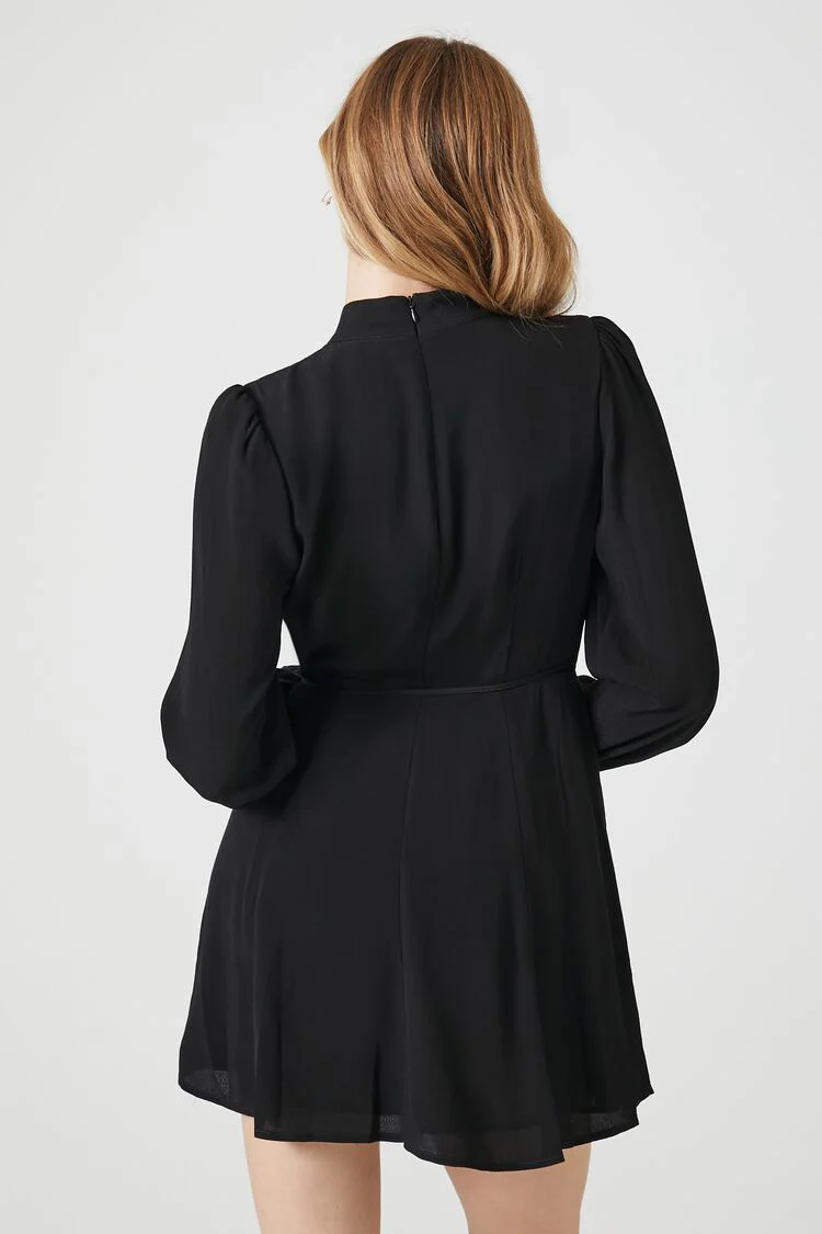 Surplice Mock Neck Wrap Dress - Image 3