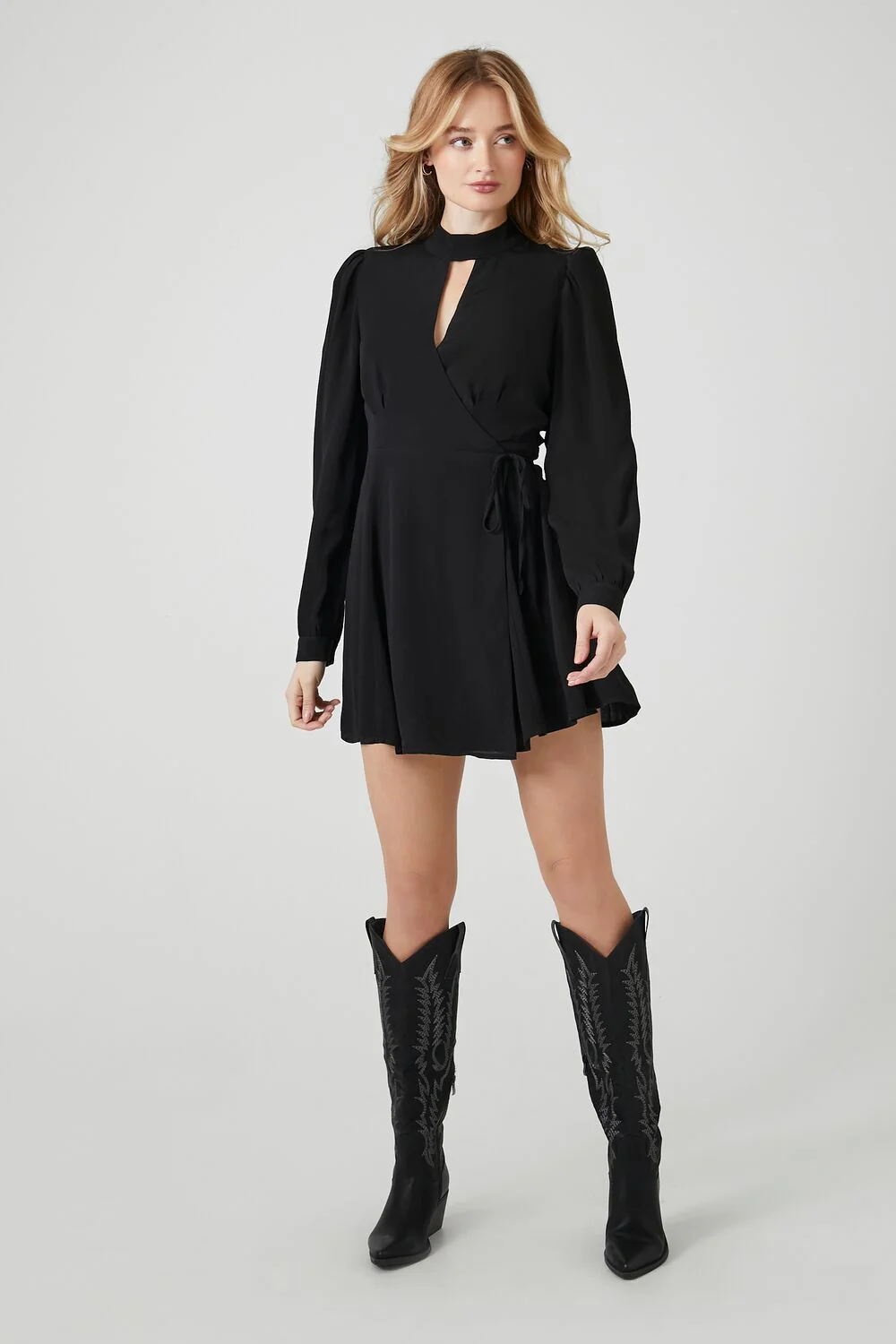 Surplice Mock Neck Wrap Dress - Image 4