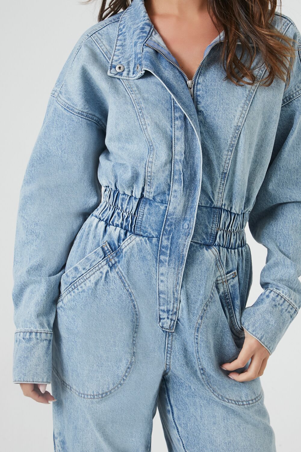 Denim Funnel-Neck Jumpsuit - Image 5