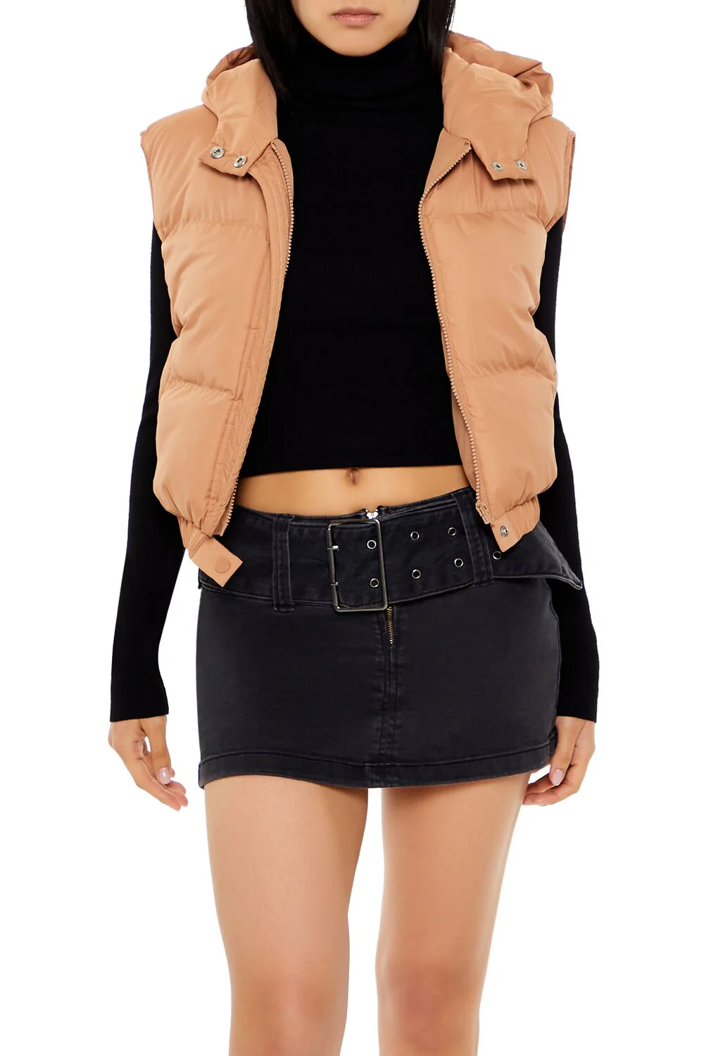 Cropped Hooded Puffer Vest - Image 6