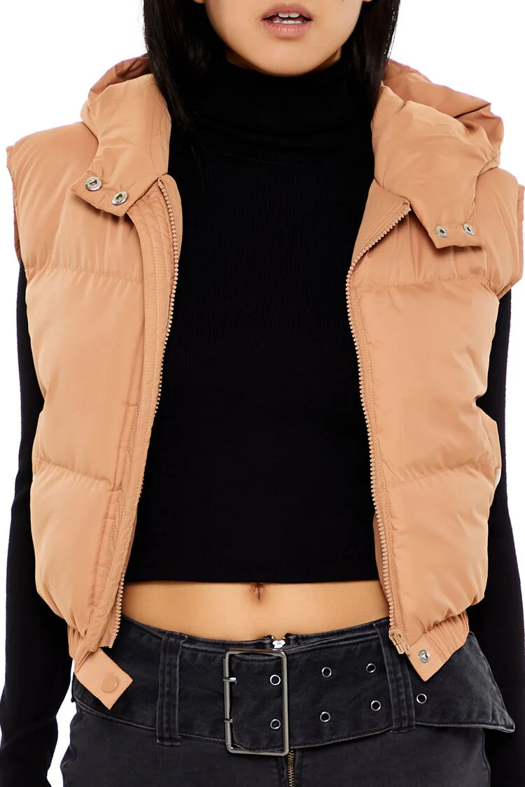 Cropped Hooded Puffer Vest - Image 8