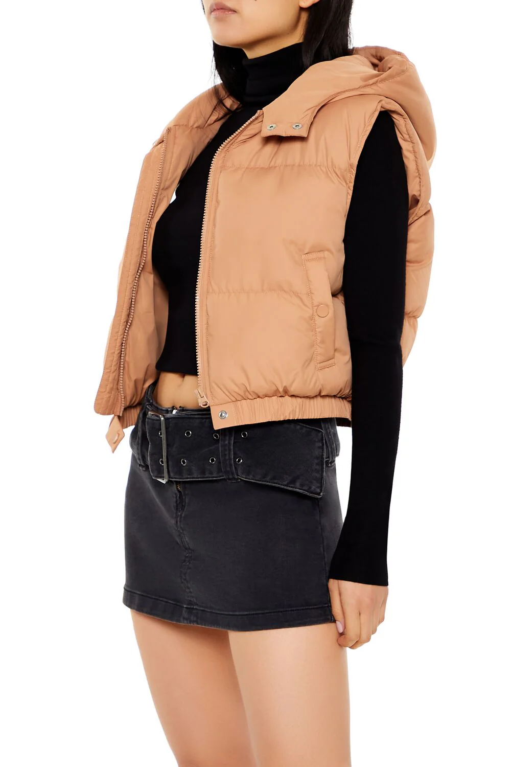 Cropped Hooded Puffer Vest - Image 9