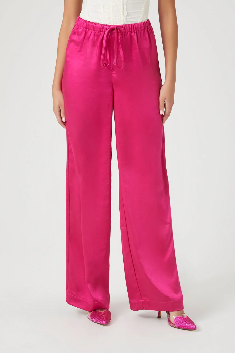 Satin Drawstring Wide-Leg Pants - Image 2