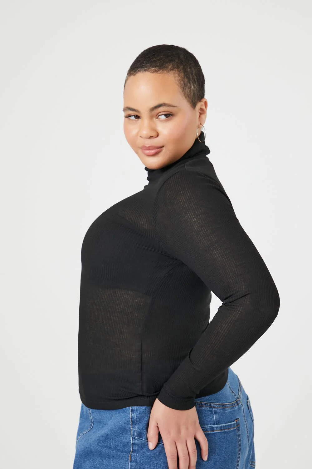 Plus Size Ribbed Knit Turtleneck Top - Image 2