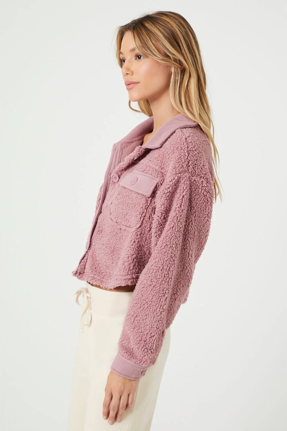 Faux Shearling Cropped Shacket - Image 2