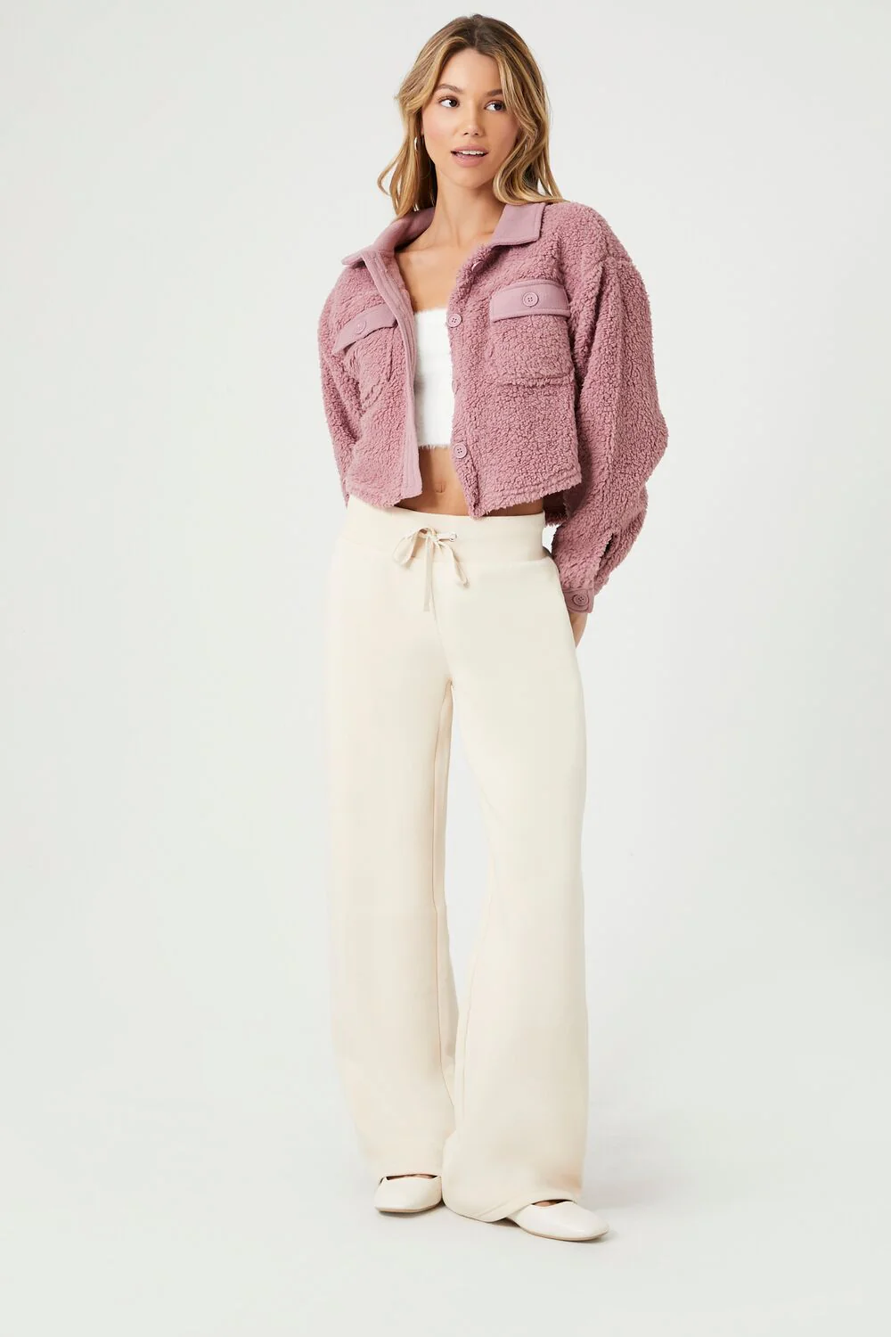 Faux Shearling Cropped Shacket - Image 4