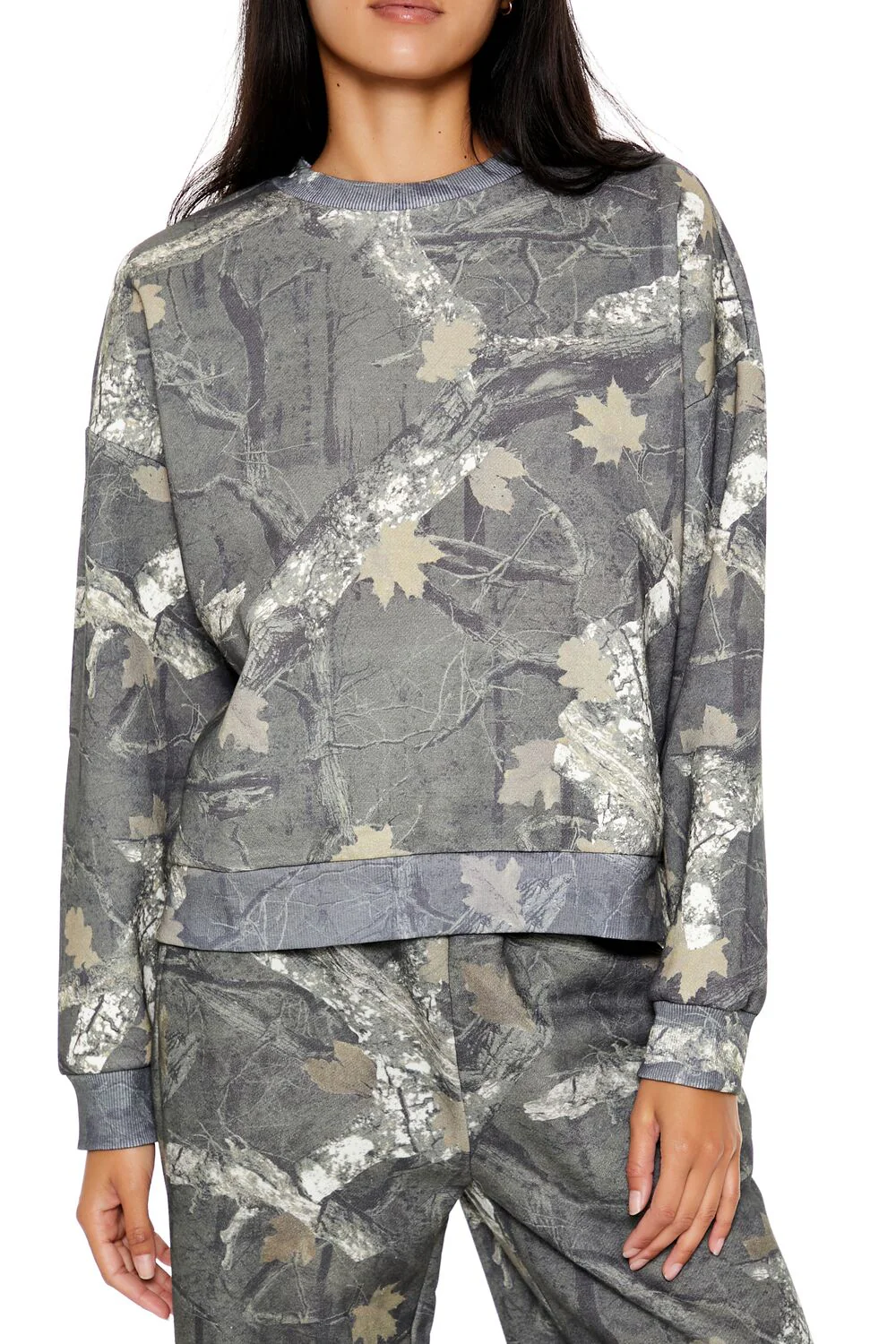Fleece Leaf Print Pullover - Image 3
