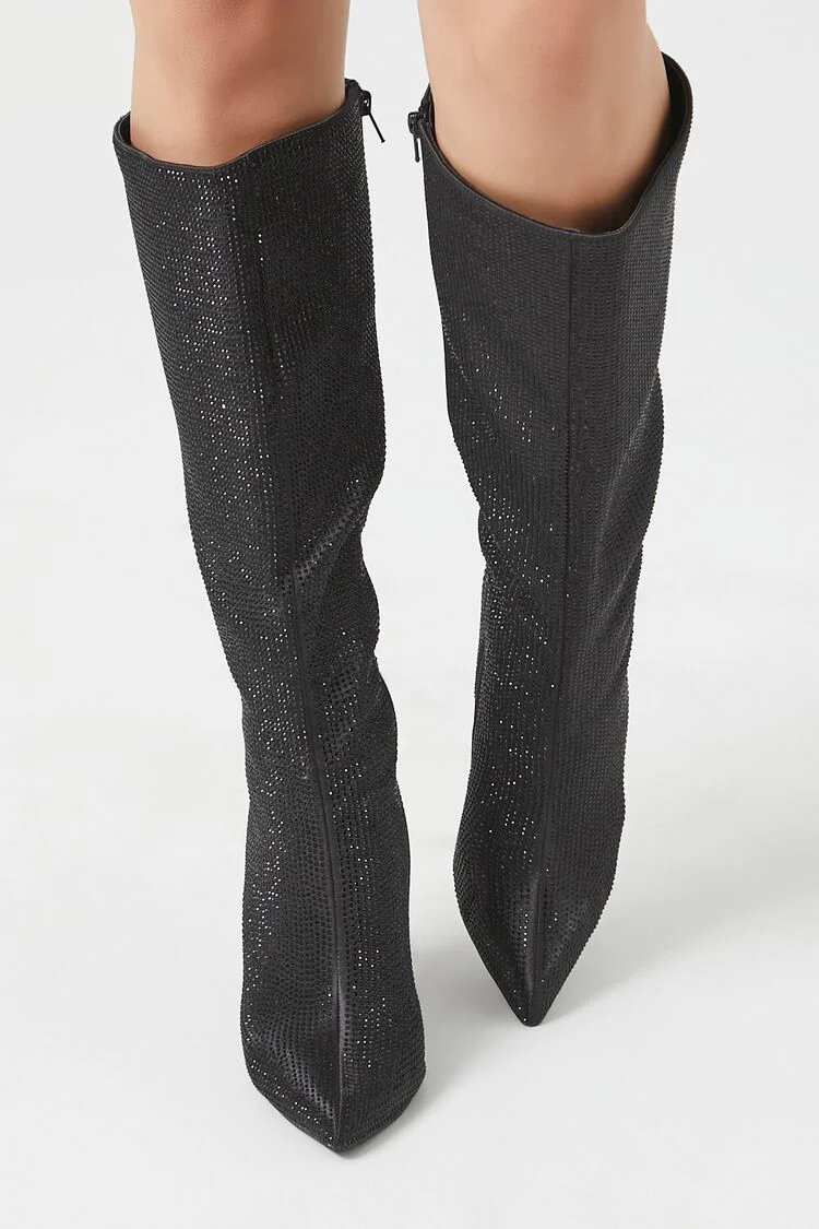 Pointed Rhinestone Stiletto Boots - Image 4