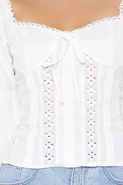 Poplin Eyelet Peasant-Sleeve Top - Image 3
