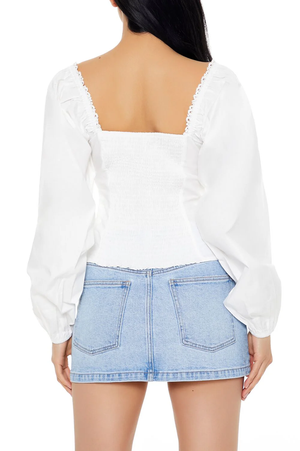 Poplin Eyelet Peasant-Sleeve Top - Image 5
