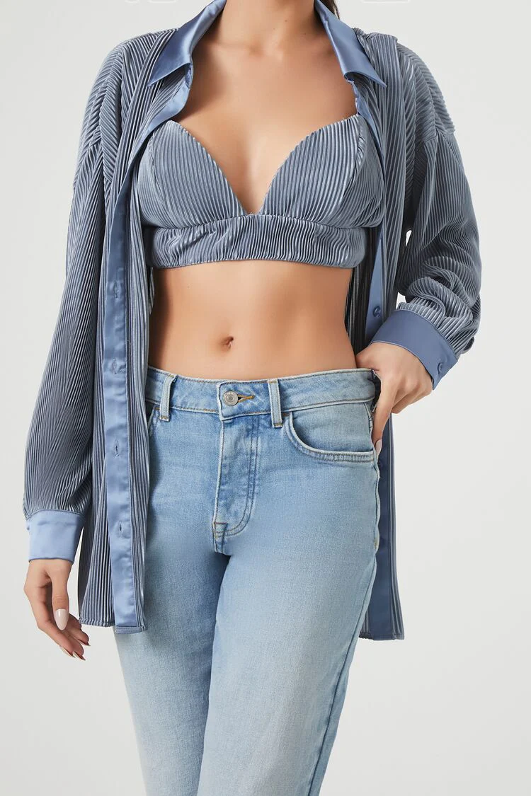 Pleated Shirt & Cropped Cami Set - Image 10
