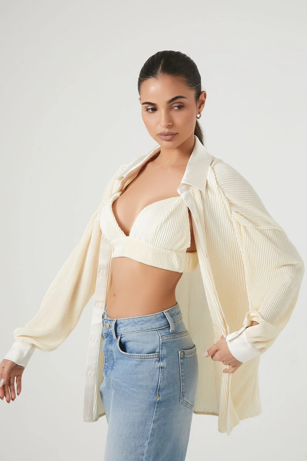 Pleated Shirt & Cropped Cami Set - Image 2