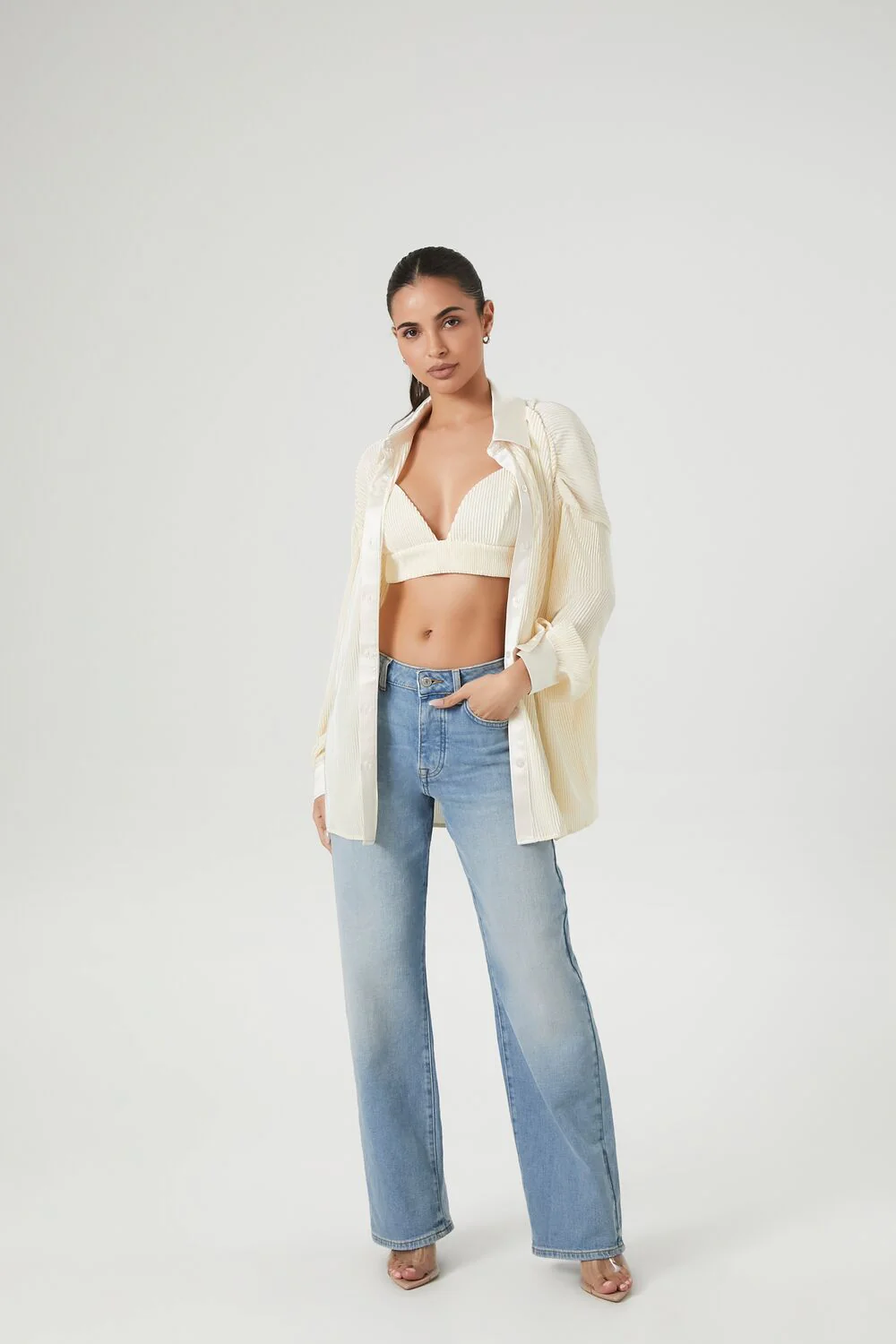 Pleated Shirt & Cropped Cami Set - Image 4