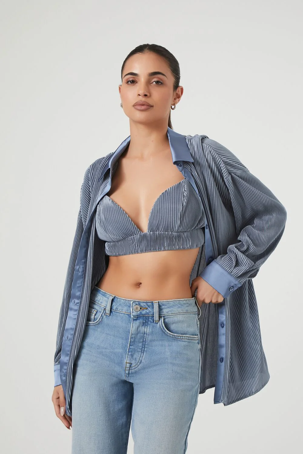 Pleated Shirt & Cropped Cami Set - Image 6