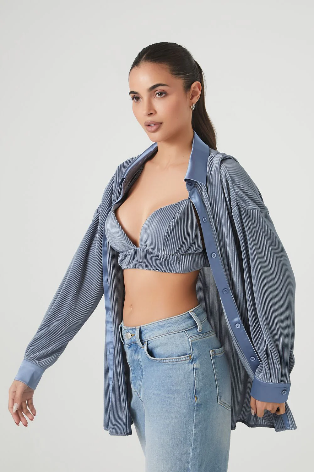Pleated Shirt & Cropped Cami Set - Image 7