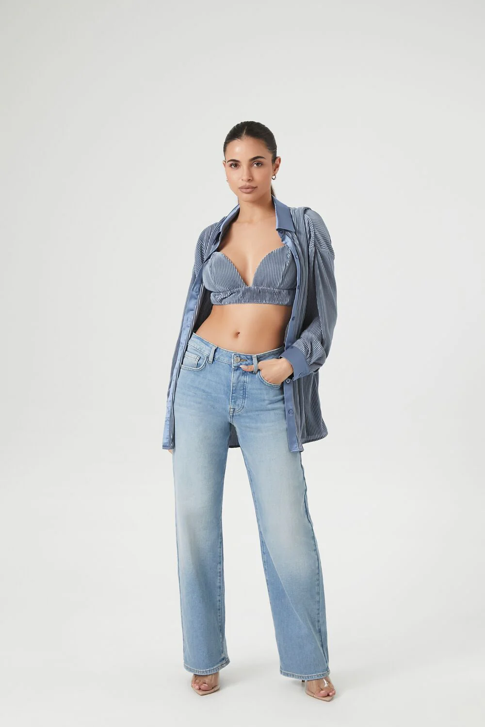 Pleated Shirt & Cropped Cami Set - Image 9
