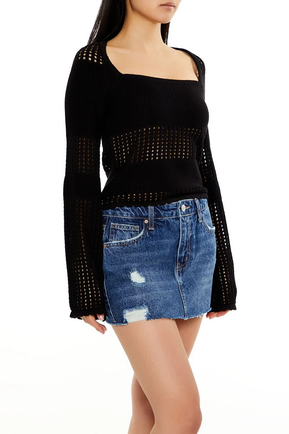 Open-Knit Bell-Sleeve Sweater - Image 4