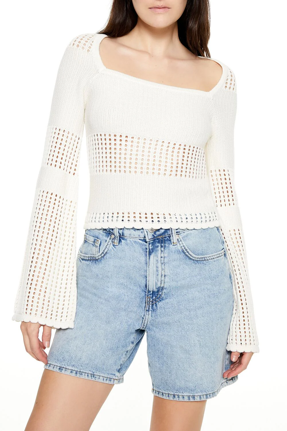 Open-Knit Bell-Sleeve Sweater - Image 6
