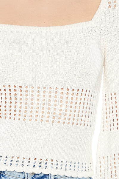 Open-Knit Bell-Sleeve Sweater - Image 8