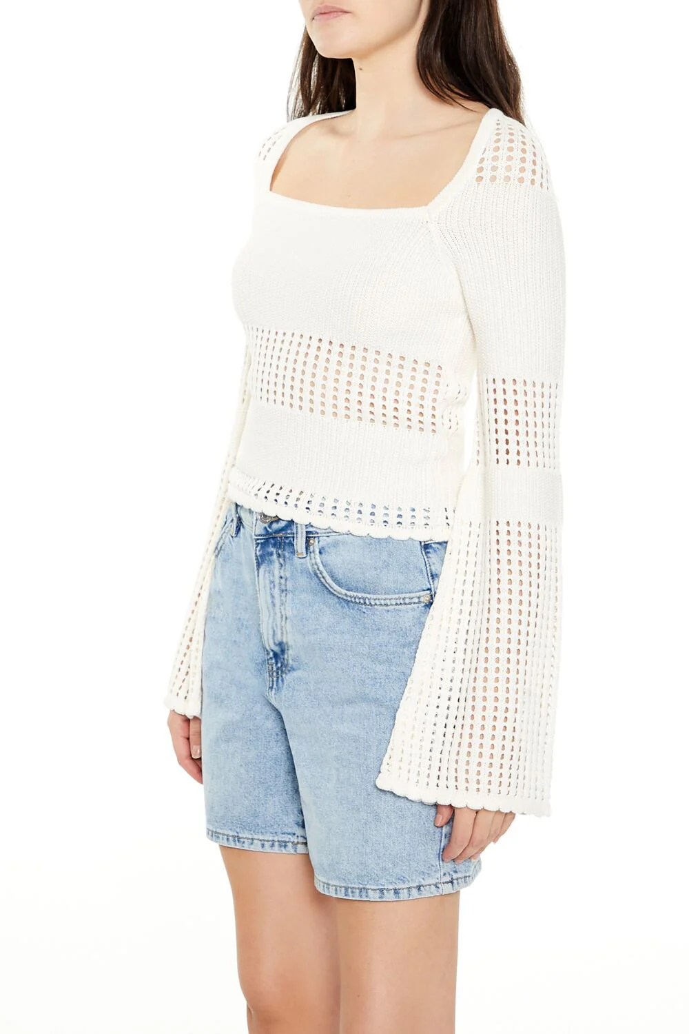 Open-Knit Bell-Sleeve Sweater - Image 9