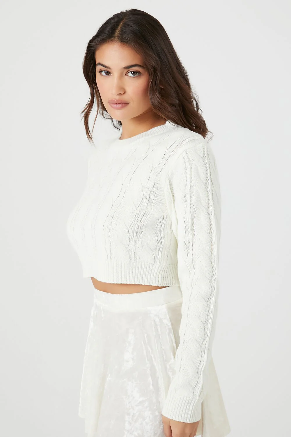 Cropped Cable Knit Sweater - Image 2