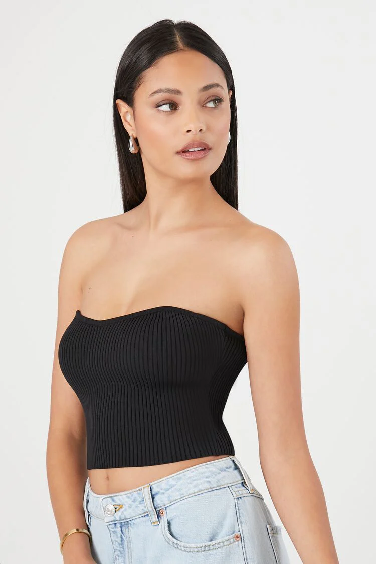Sweater-Knit Cropped Tube Top - Image 2
