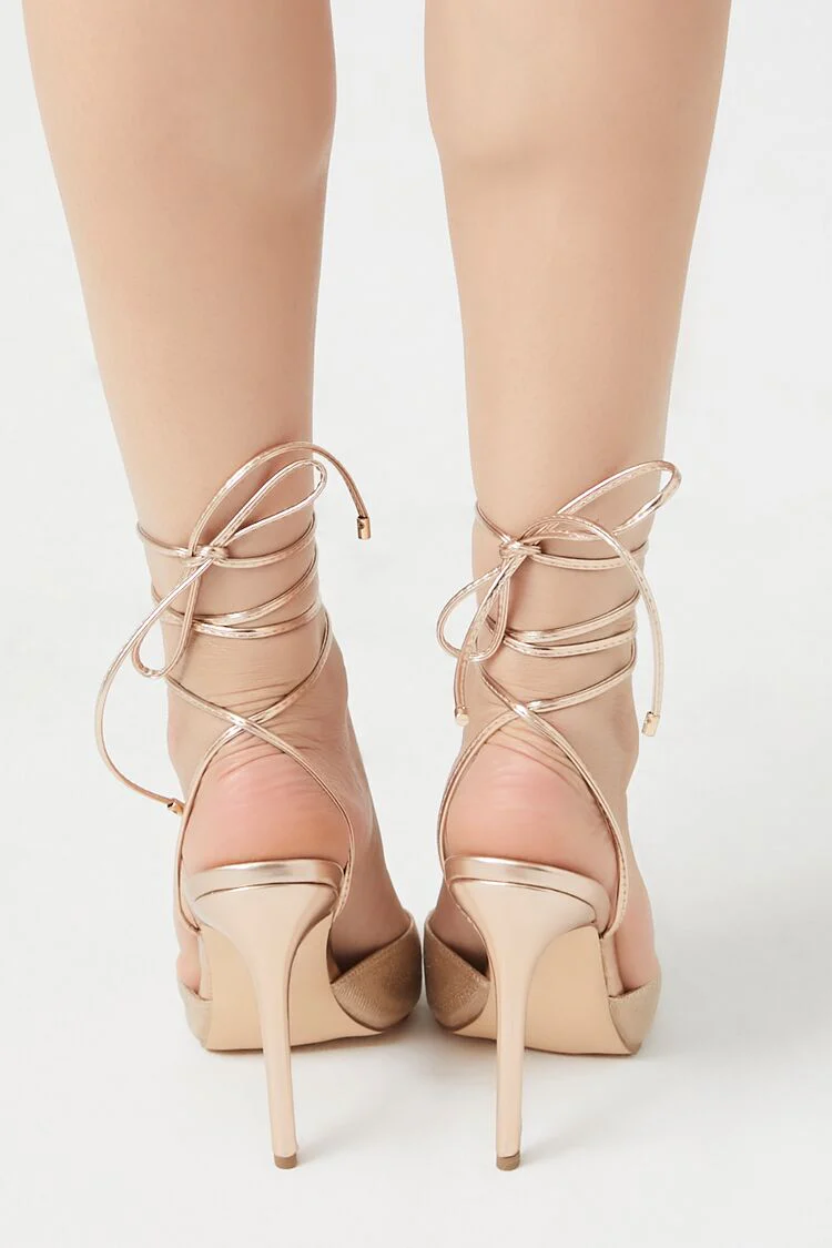 Pointed Rhinestone Lace-Up Heels - Image 3