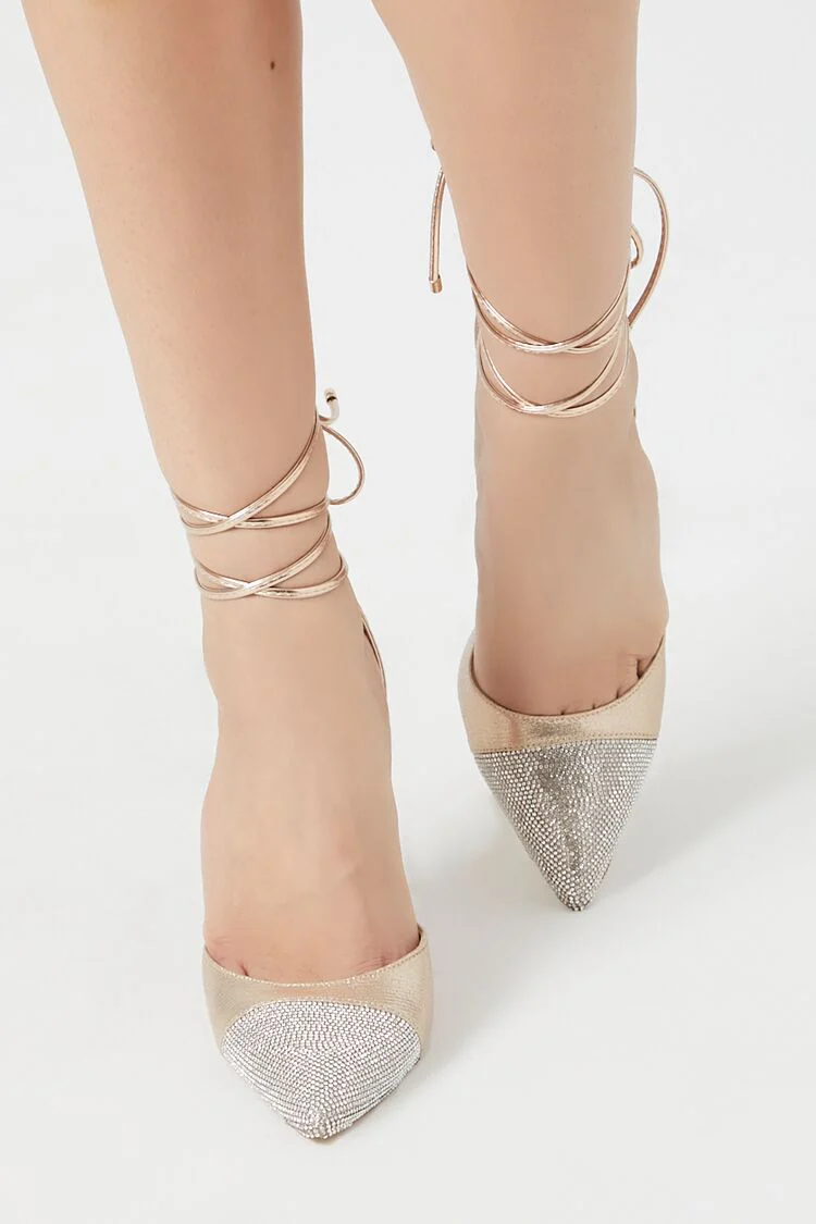 Pointed Rhinestone Lace-Up Heels - Image 4