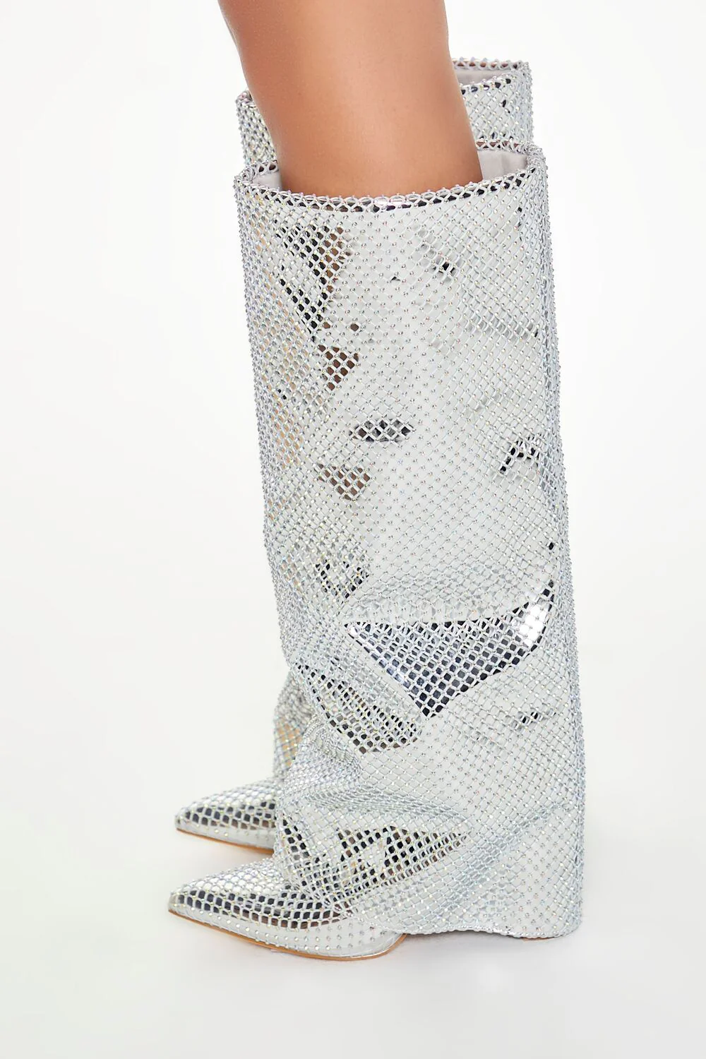 Metallic Fishnet Overlay Boots - Image 2