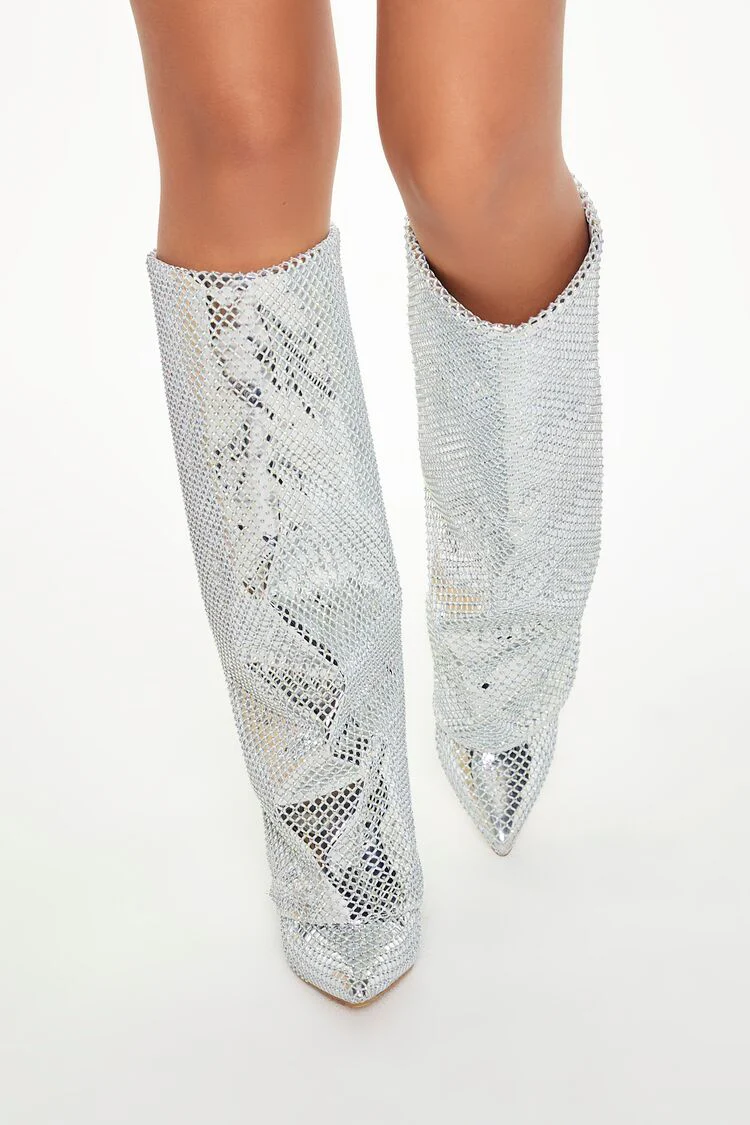 Metallic Fishnet Overlay Boots - Image 4