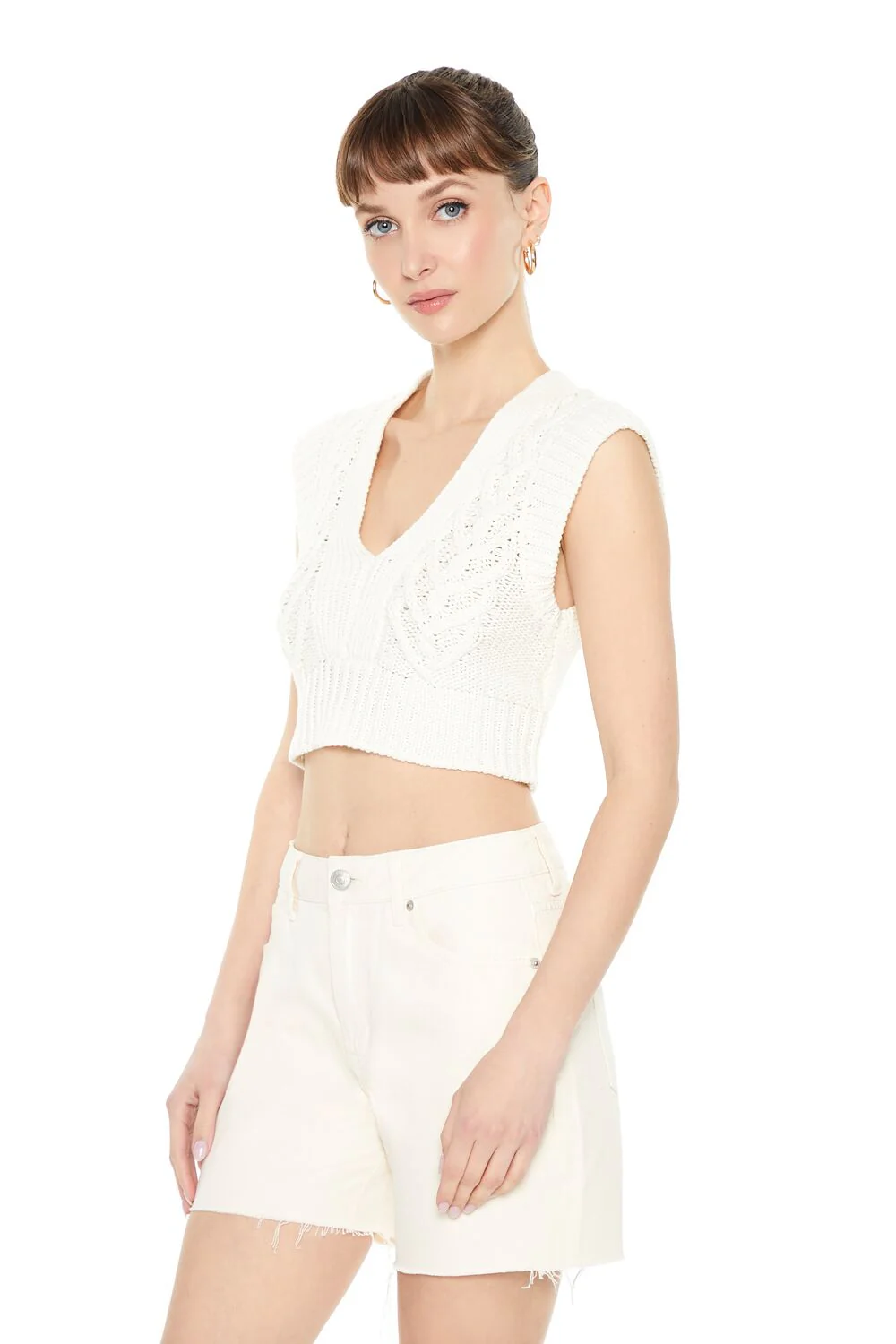Cropped Cable Knit Sweater Vest - Image 2