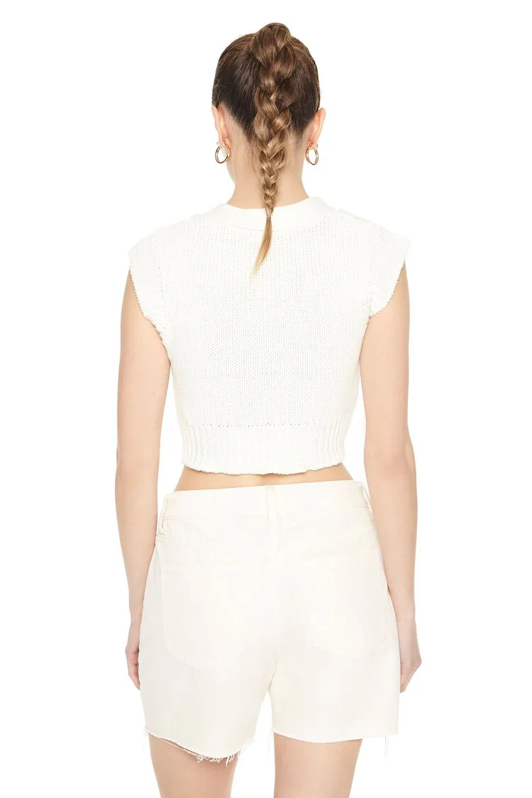 Cropped Cable Knit Sweater Vest - Image 3
