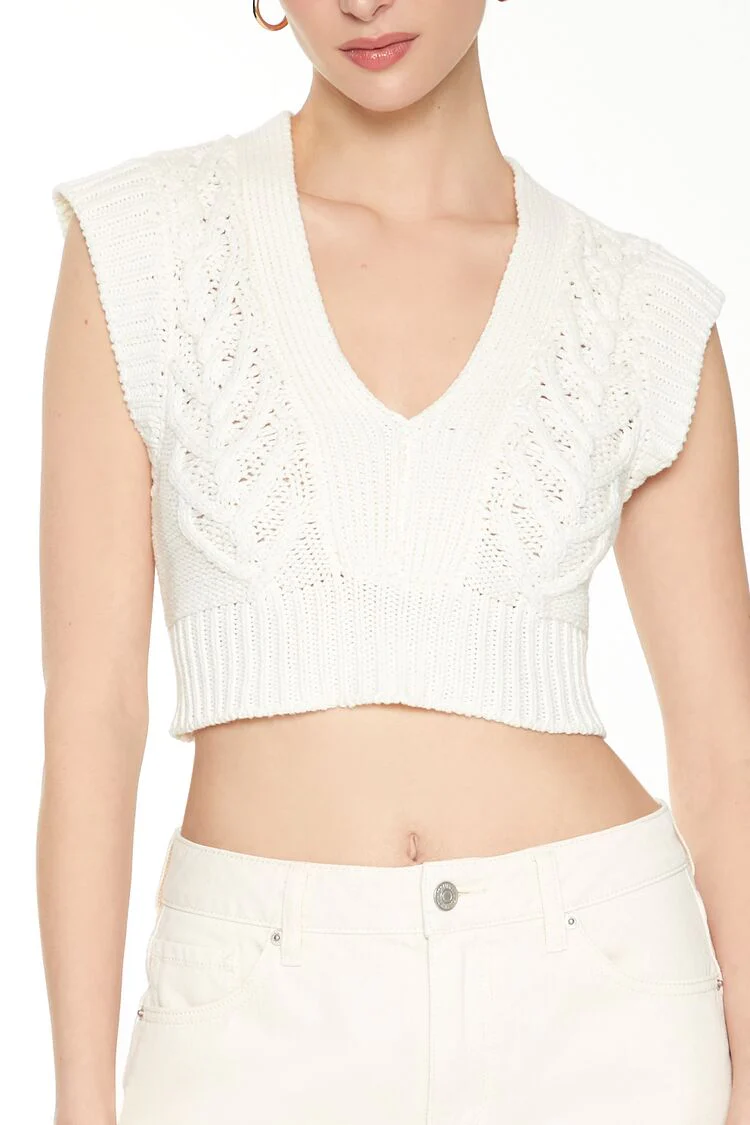 Cropped Cable Knit Sweater Vest - Image 5