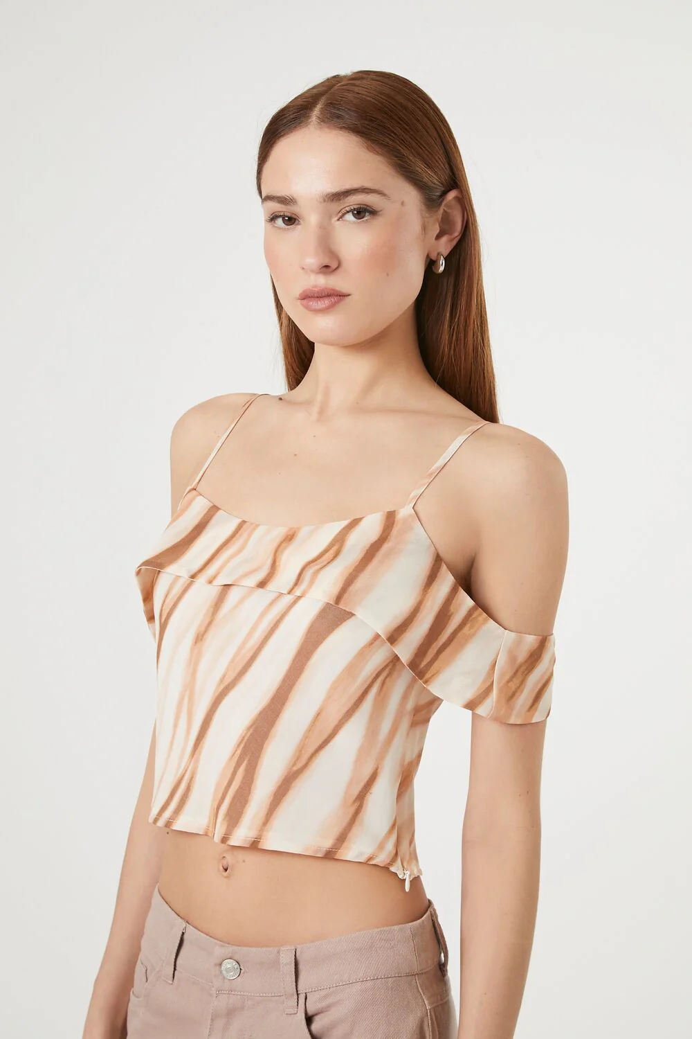 Marble Print Open-Shoulder Top - Image 2