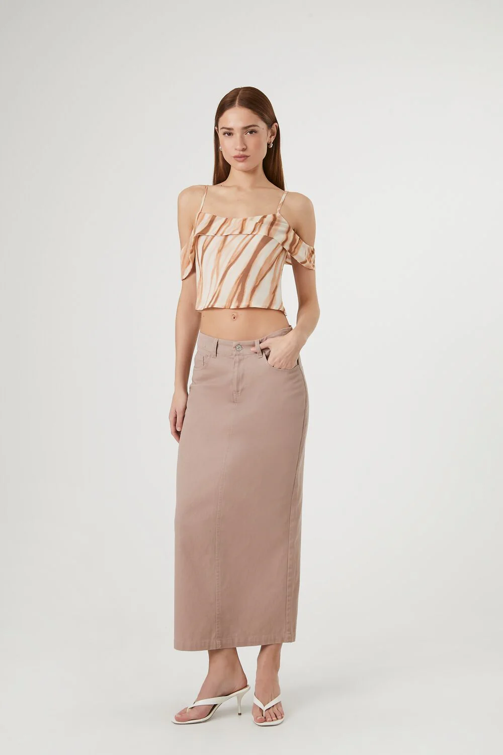 Marble Print Open-Shoulder Top - Image 4