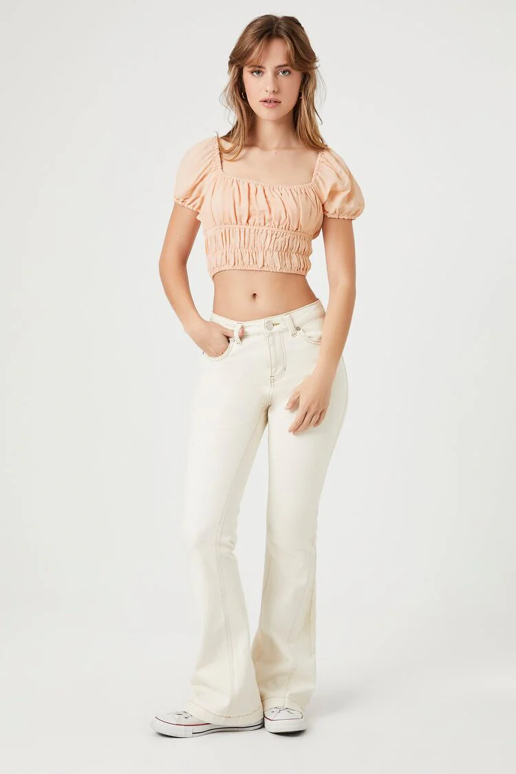 Shirred Puff-Sleeve Crop Top - Image 4
