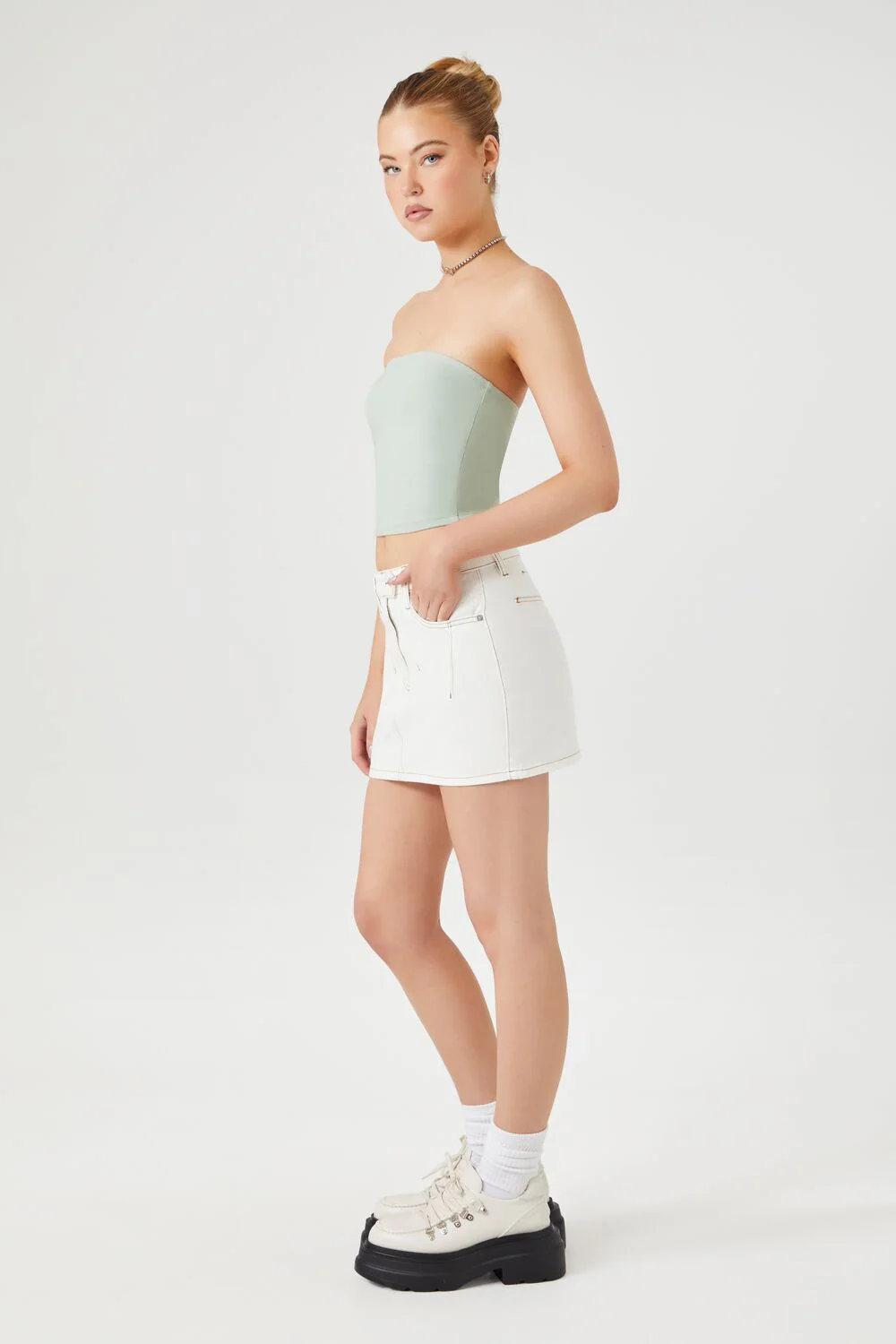 Seamed Denim Mini Skirt - Image 2