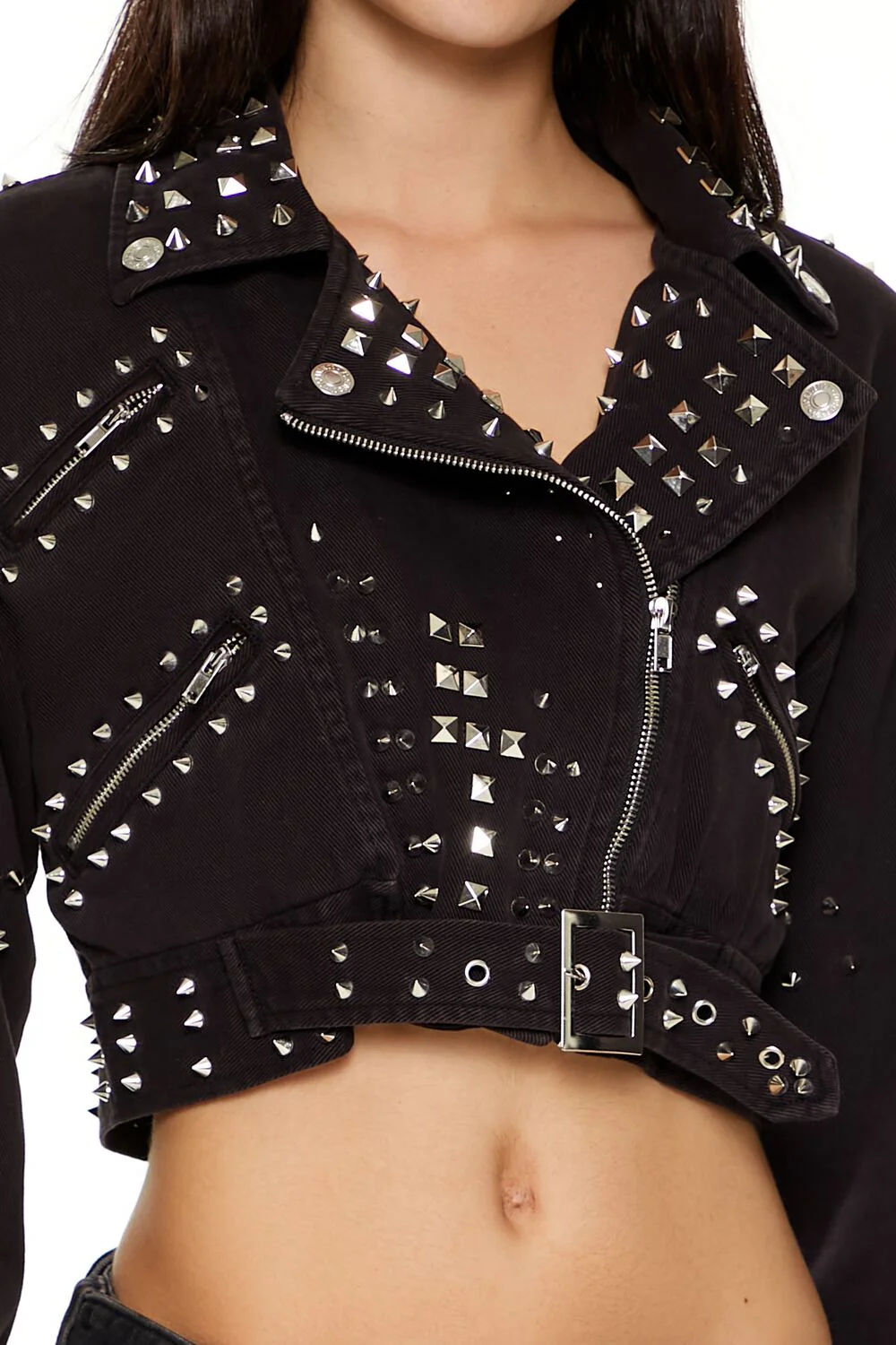 Studded Denim Moto Jacket - Image 3
