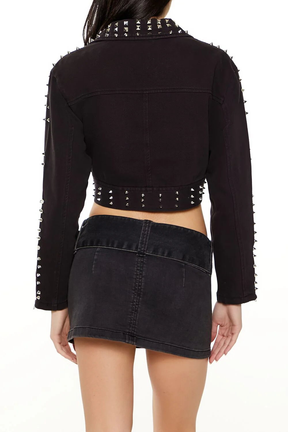 Studded Denim Moto Jacket - Image 5