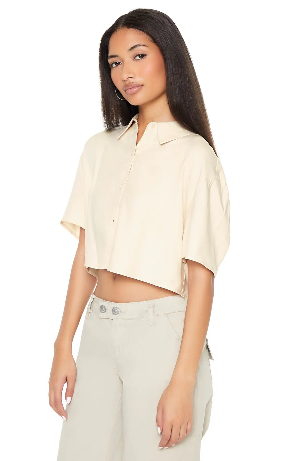 Cropped Boxy Drop-Sleeve Shirt - Image 2