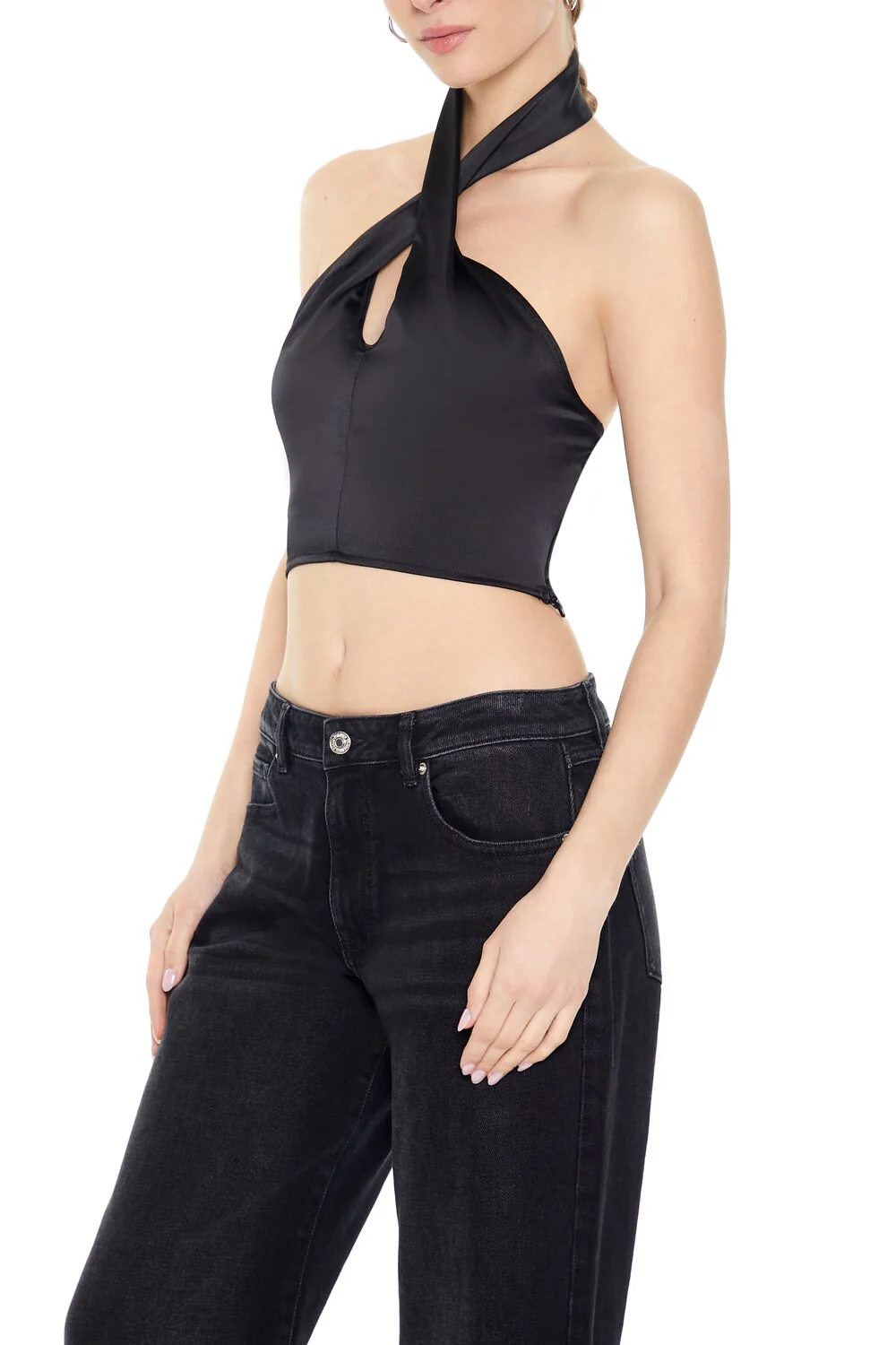 Satin Crisscross Halter Crop Top - Image 4