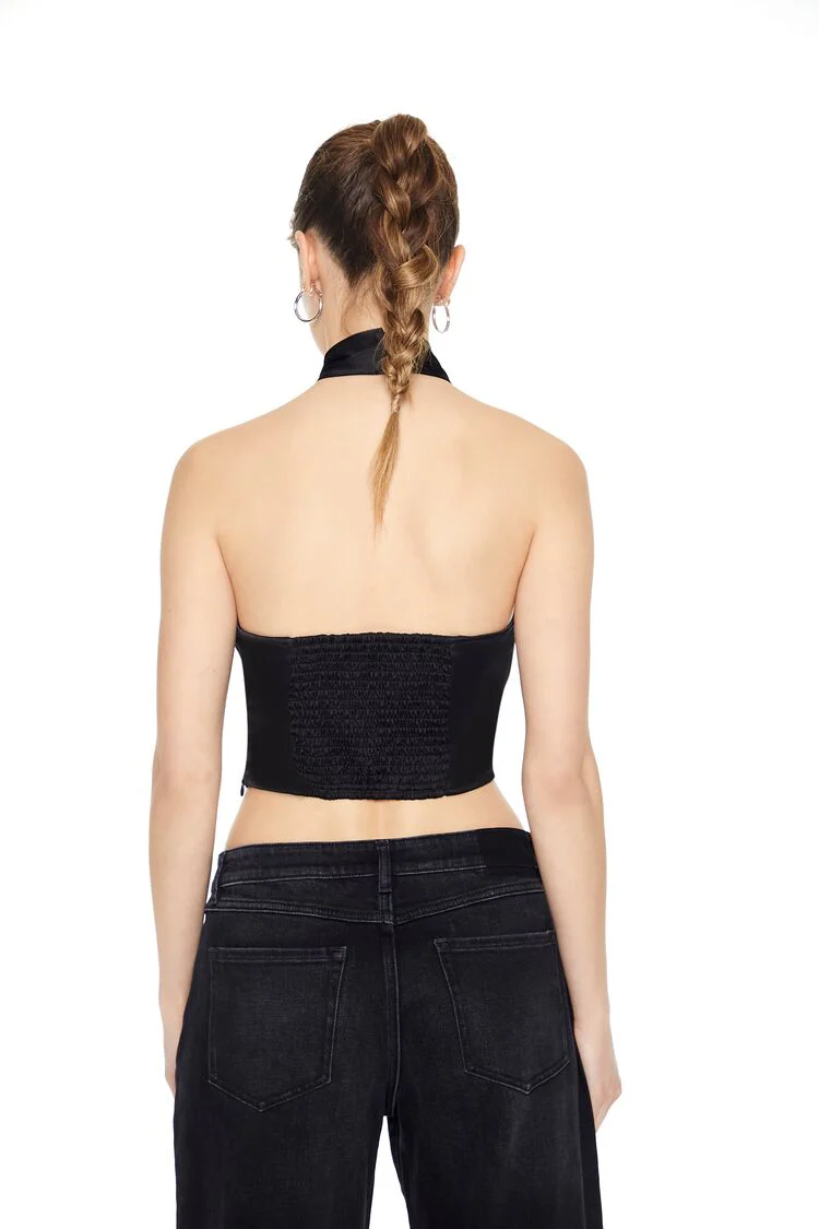 Satin Crisscross Halter Crop Top - Image 5